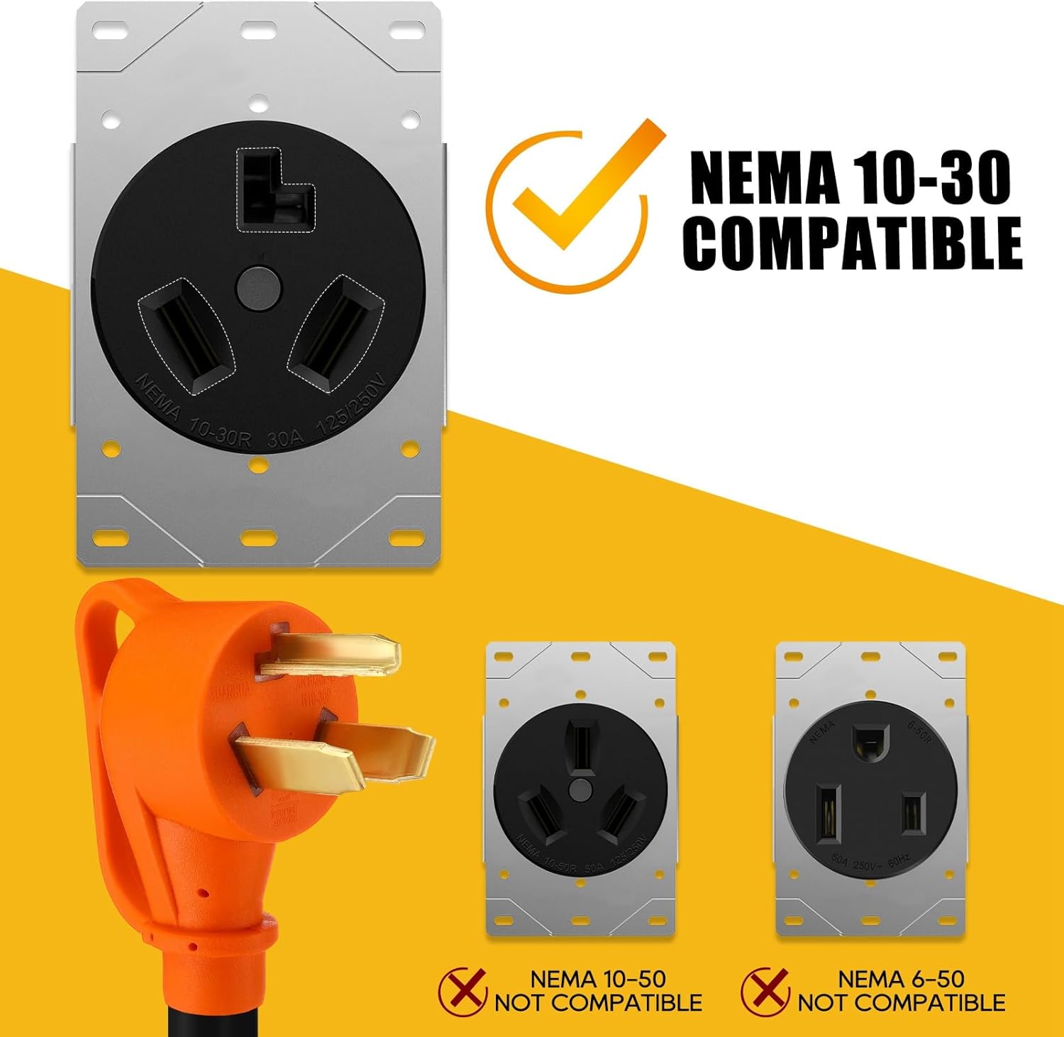Xuhal 15 ft NEMA 10-30P to 14-50R EV Charger Adapter Cord 3 Prong Old Dryer Outlet to Level 2 EV Charging Power Cord with Handle (Only for 3 Prong L-Shaped Old Dryer NEMA 10-30R Outlet) ETL Listed