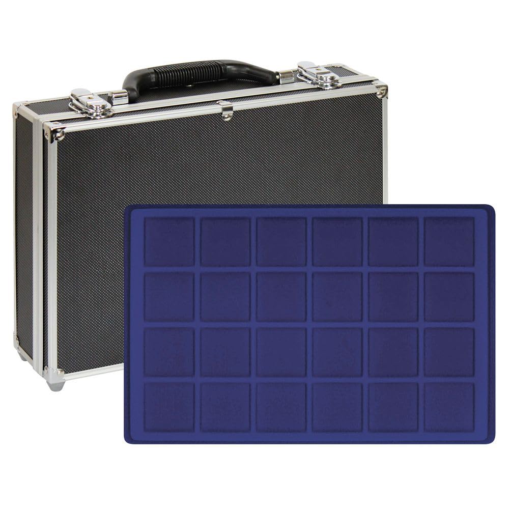 LINDNER Das Original Large coin collection case with 8 dark blue coin trays for 192 coins or coin capsules up to 45 mm in diameter