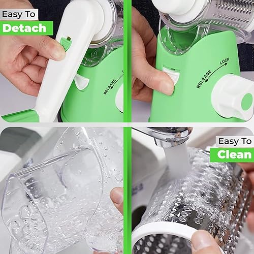 Miniatura 8 de kichhouse Rallador rotativo de queso, triturador manual de verduras con cuchillas de tambor de acero inoxidable 3-1, fácil de usar y limpiar,