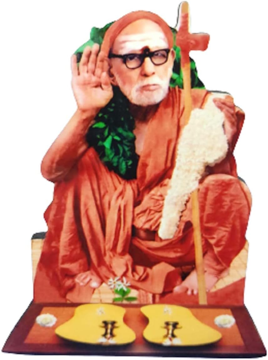 Vils Kanchi Jagadguru Sri Sankaracharya Tulasi Maha Periyava Divine Holy Blessing Wood & Plastic Photo Frame Cutout with Back Stand- Patham (4.5 inch X 6 inch)