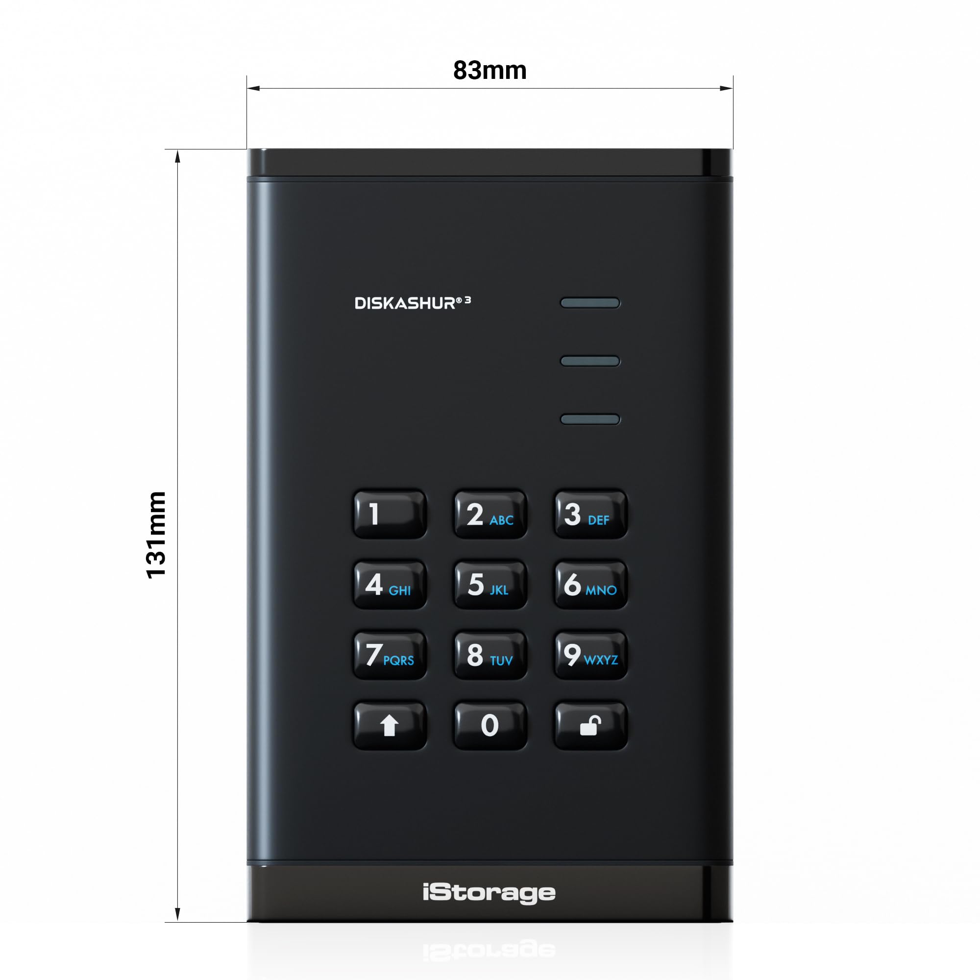 iStorage diskAshur3 HDD 5TB Schwarz – Sicheres tragbares Festplattenlaufwerk – Passwortgeschützt – Staub- und wasserresistent – Hardware-Verschlüsselung