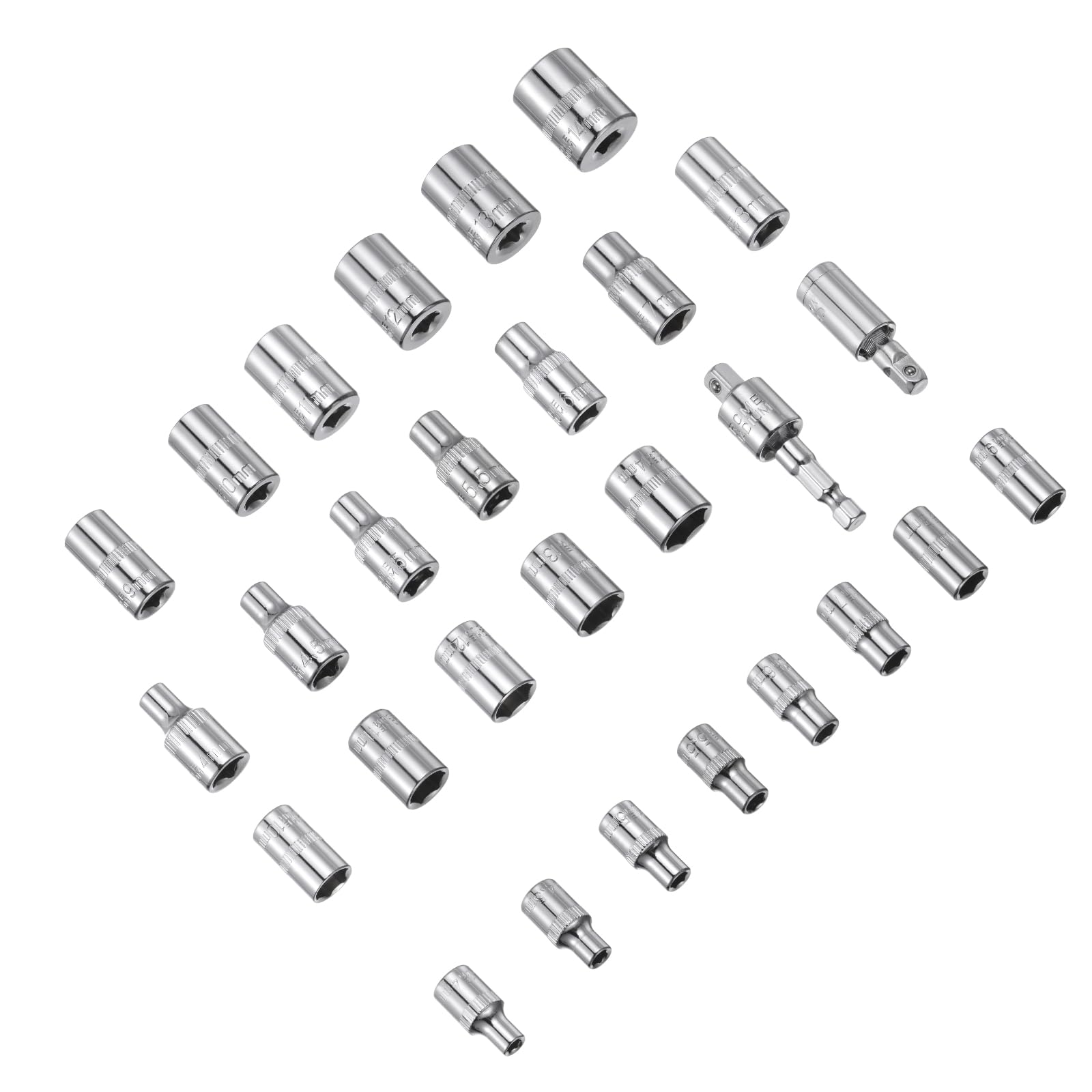 CoCud Socket Accessory Set, 4mm-14mm Shallow Socket 1/4" Drive 1/4" Universal Joints 1/4" Adapter, Socket Accessories