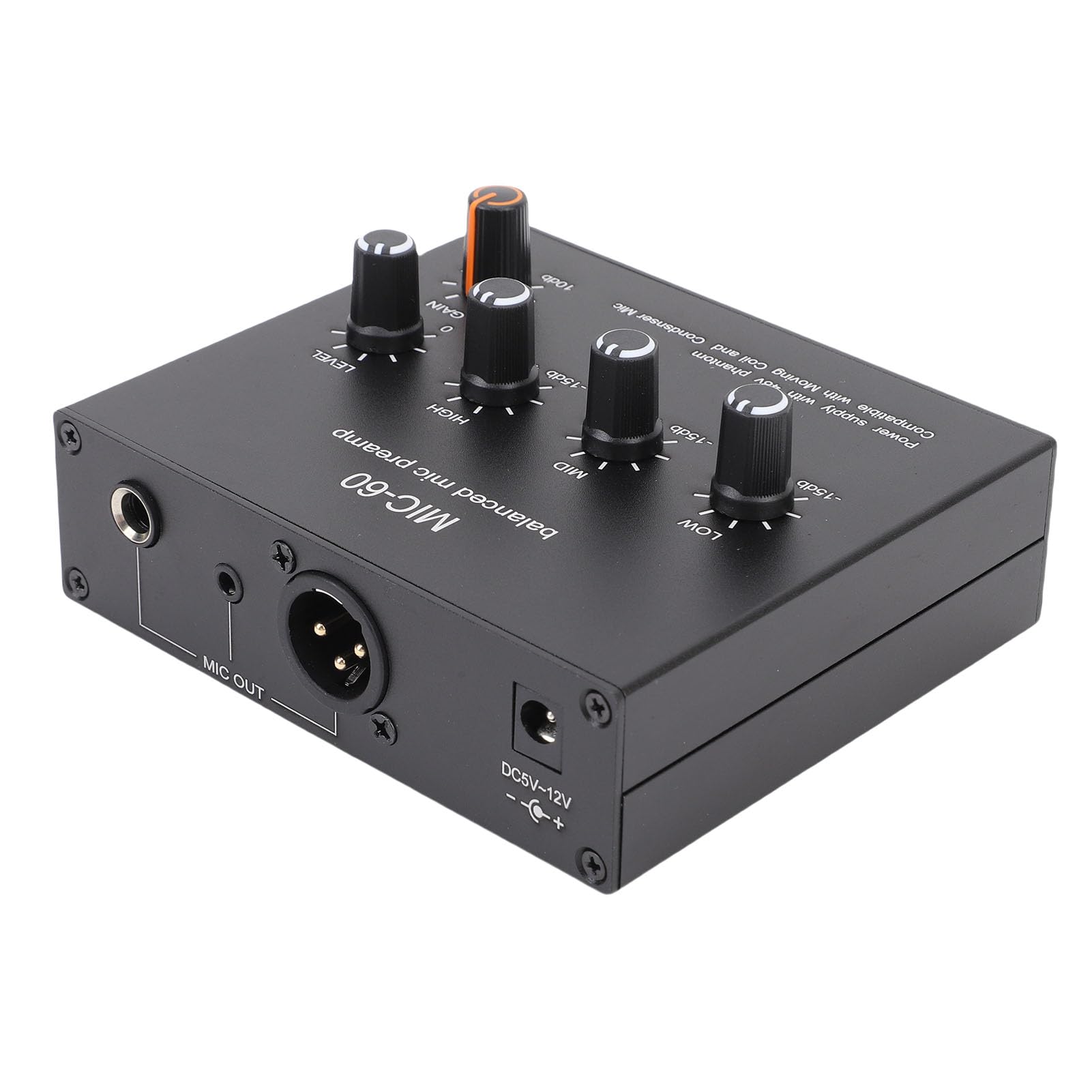 CHICIRIS Preamp de Micrófono 60dB de Ganancia de Micrófono, 3.5 Mm de 6.5 Mm XLR Intput Output Preamplificador con Potencia Fantasma de 48V, AMP Dinámico de Micrófono y Condensador para