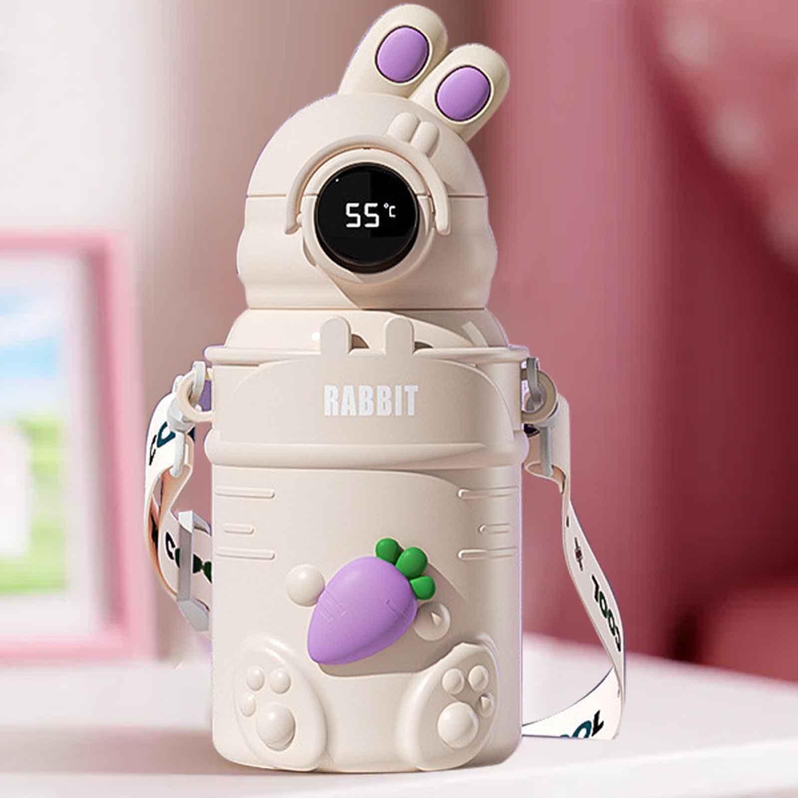 Borraccia con cannuccia, in acciaio , isolata, 500 ml, leggera | con display digitale della temperatura, a prova di perdite, per sport, con cinturino, per viaggi e scuola