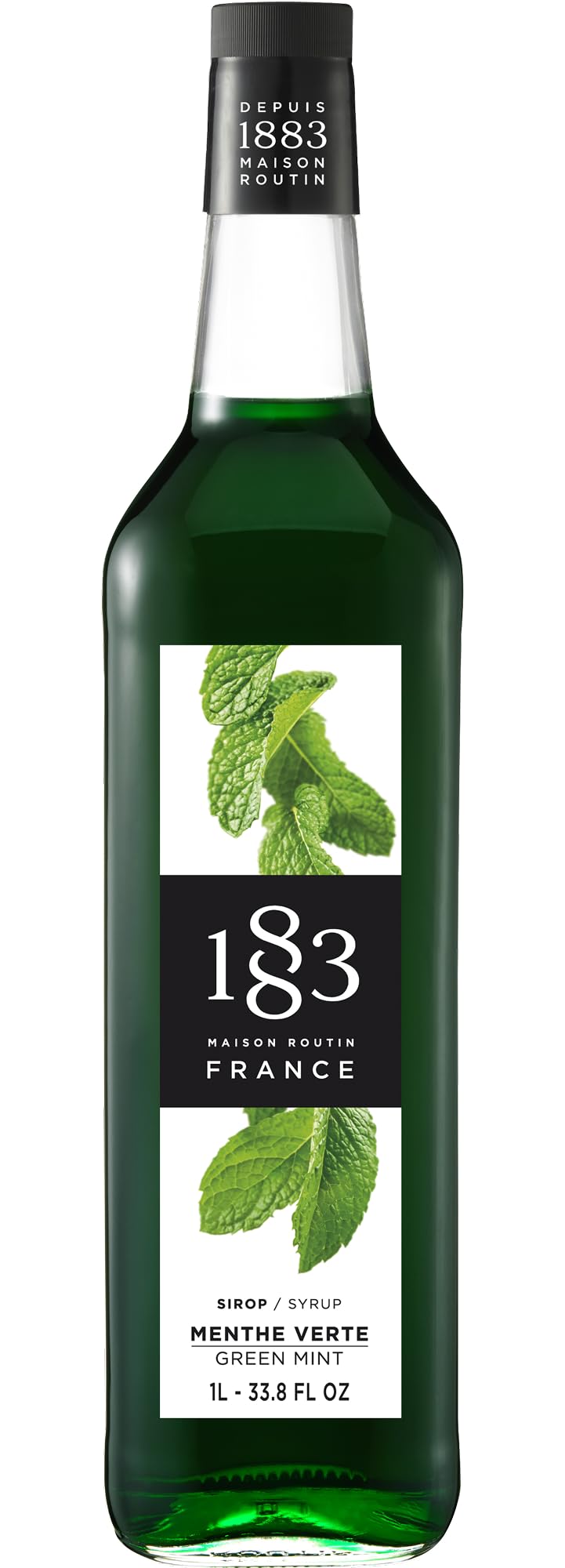 1883 Maison Routin Premium Green Mint Syrup Made with Pure Cane Sugar for Cocktails, Mocktails & Milkshakes - Fresh Mint Flavour, No Preservatives - 1L Glass Bottle