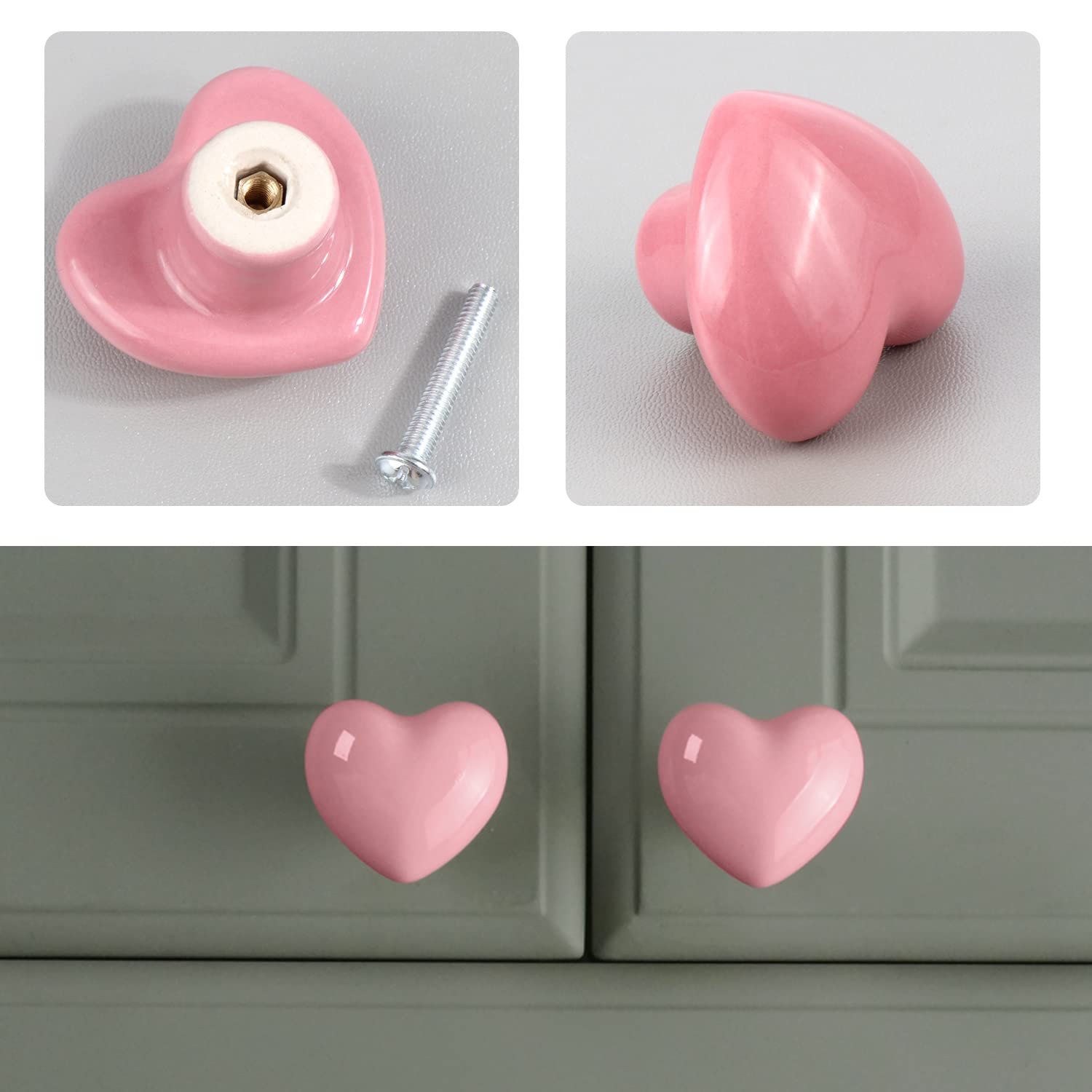 Perphin Pomos De Cerámica Para Cajones En Forma De Corazón Con 3