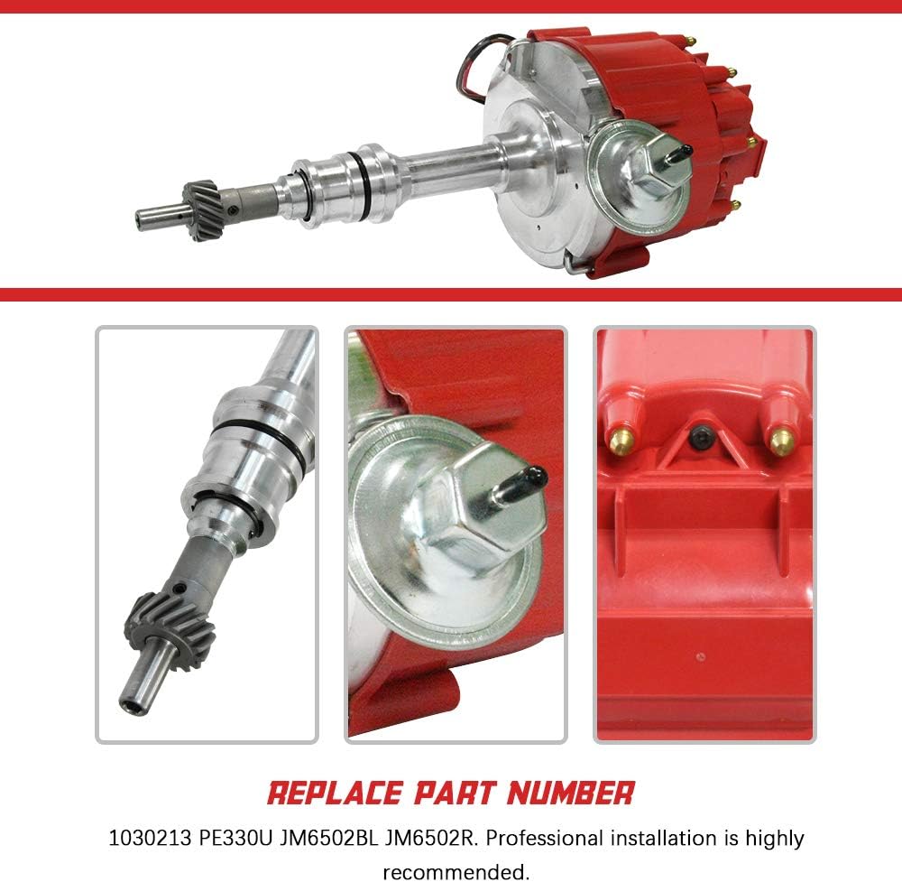 HEI Distributor 65K Coil for Small Block Ford 260 289 302 5.0L with Red Cap Ignition Distributor One Wire Installation