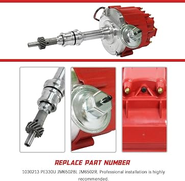 HEI Distributor 65K Coil for Small Block Ford 260 289 302 5.0L with Red Cap Ignition Distributor One Wire Installation