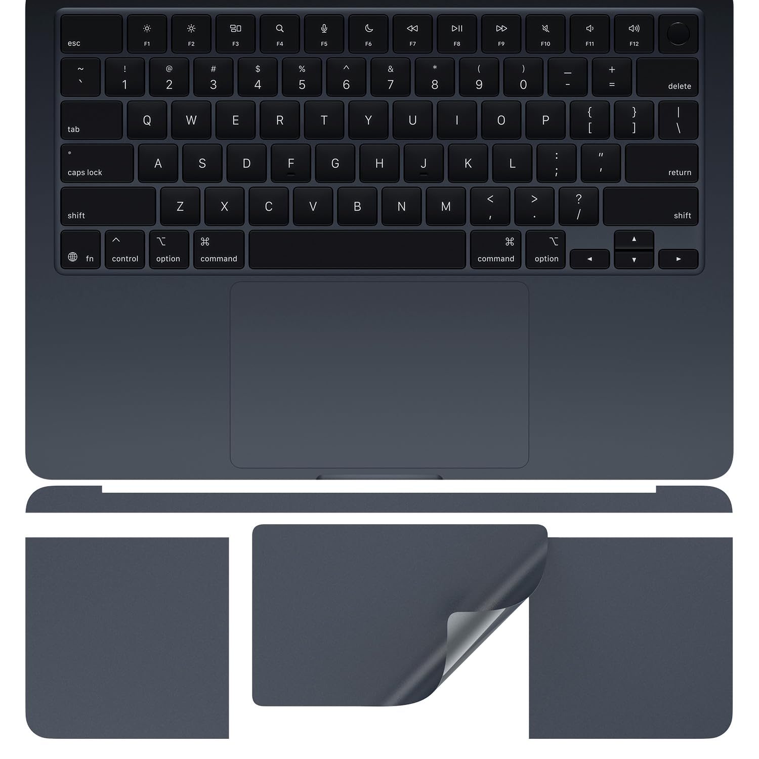 CaseBuy Full Body Palm Rest Protector(3 in 1) for 2025-2022 MacBook Air M2 M3 M4 13.6" A2681 A3113 A3240 Anti-Scratch Keyboard Protective Skin Cover for M2 M3 M4 MacBook Air 13.6" -Midnight