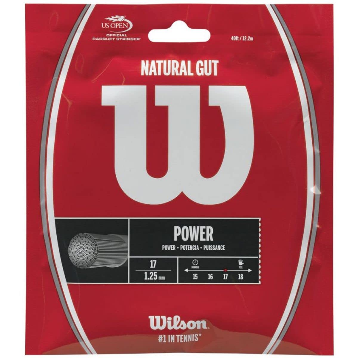 Wilson Natural Gut Power 17 Gauge Tennis Racquet String Sets 2-Pack (2 Sets Per Order) - Best for Comfort and Control