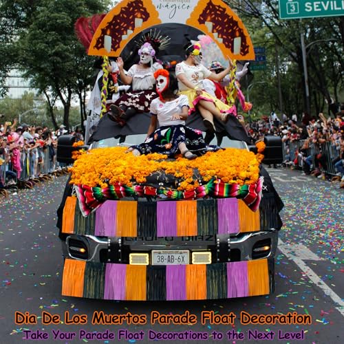 Image of 4 Packs 39 Feet Halloween Parade Floats for Trailer Car, Foil Fringe Garland Tinsel Streamers Banner Table Skirts for Halloween Dia De Los Muertos Homecoming BBirthday (Black Orange Purple)