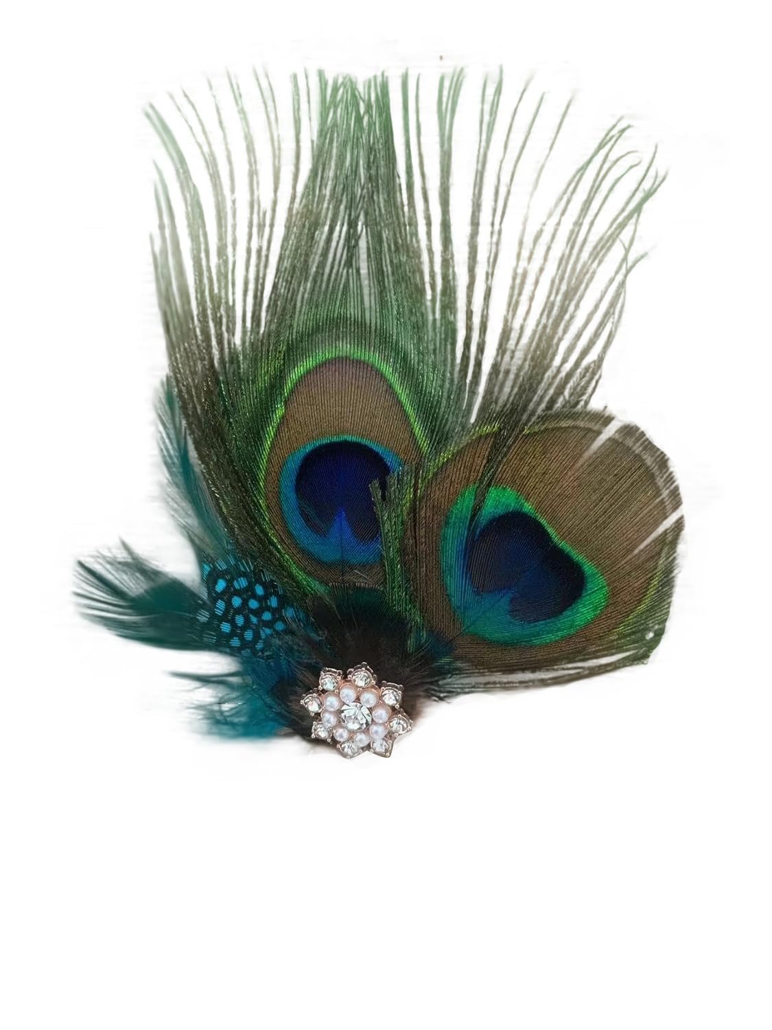Aliotech Beautiful Butterfly Peacock Feather Hair Clip Pins with Rhinestones,Feather Hair Clip Pin Bridal Wedding Dance Party Hair Accessory(Octagon)