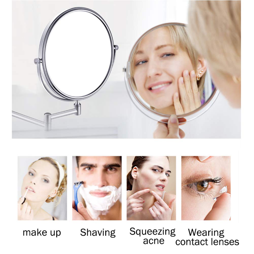 Specchio cosmetico a Parete, ingrandimento 3X / Doppio Specchio/Rotazione 360 ° / Estensibile, Trucco da Barba per Bagno (Vari Stili)