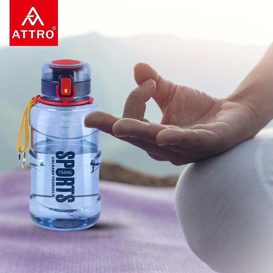 Attro Pro Sip 750ml Bottle Stylish & Functional Comes with flip top lid & Straw Easy to Carry with Hand Strap, BPA Free, Leakproof Perfect for Gym Workout,Sports,School & Outdoor- Midnight Blue