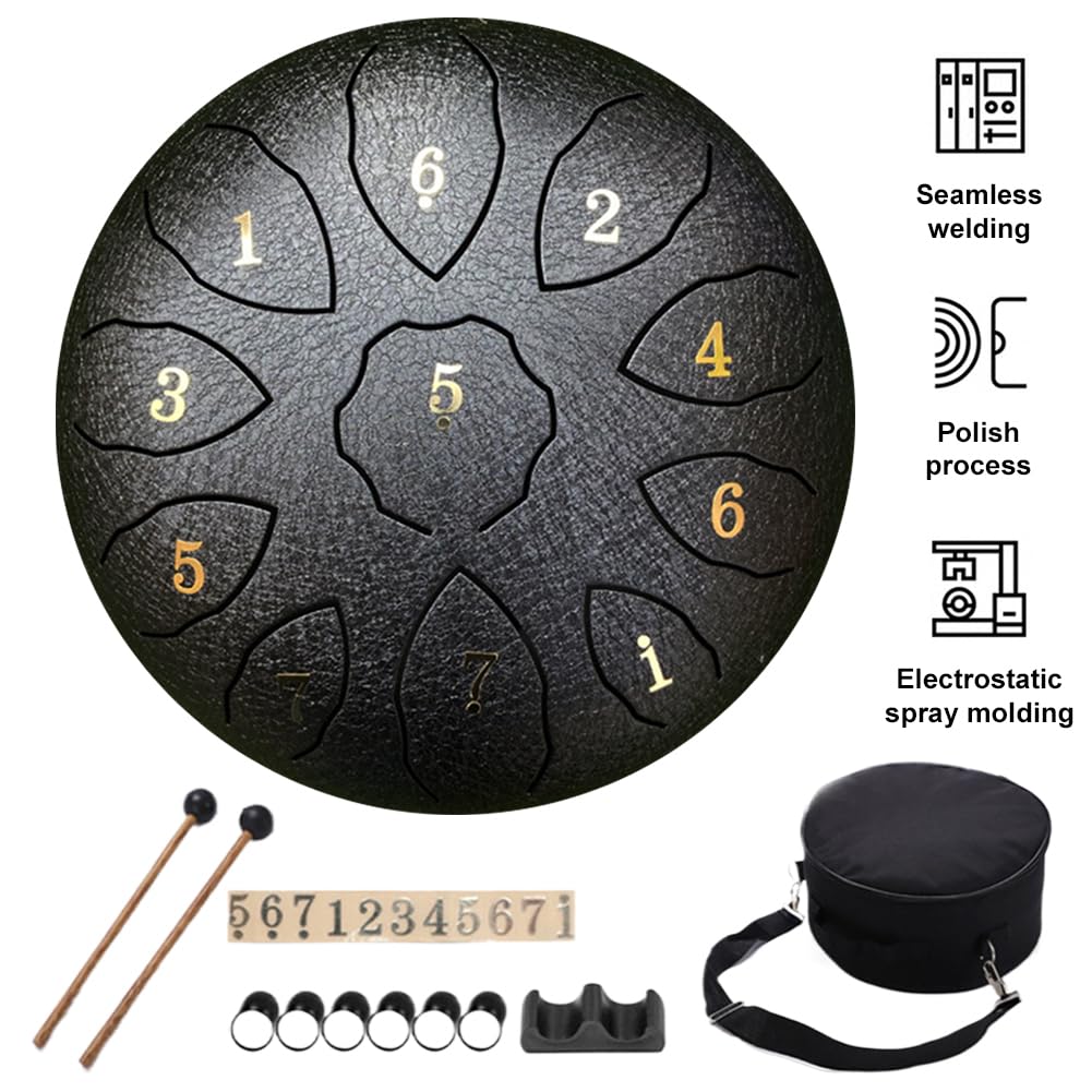 Tambor de lengua de acero, tambor de lluvia de 8 pulgadas, 11 notas para jardín exterior, tambor de chakra con mazos de tambor, bolsa de transporte, libro de música y 2 mazos para meditación