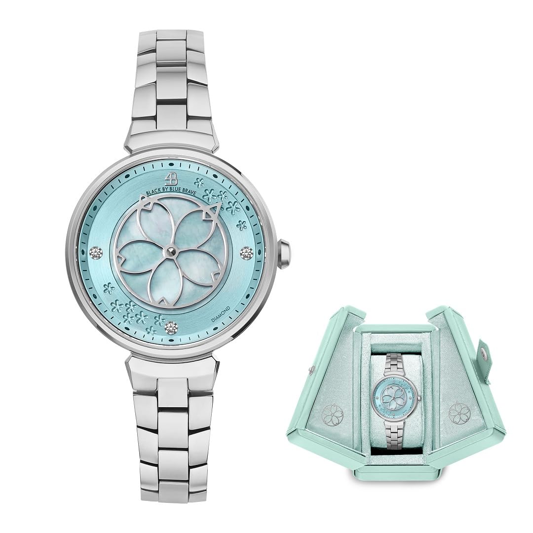 Reloj de mujer con diseño de flor de cerezo de 32 mm, esfera azul de nácar con diamantes auténticos, pulsera de plata con pétalos de Sakura, elegantes relojes para mujer
