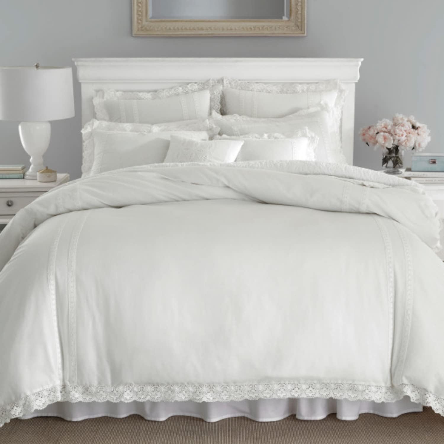 Laura Ashley Home - Queen Comforter Set, Reversible Cotton Bedding with Matching Shams, Stylish Home Decor for All Seasons (Annabella White, Queen) White Queen