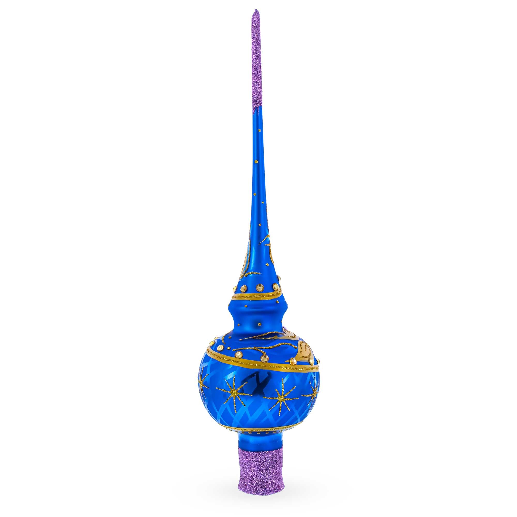 BESTPYSANKY Décoration de sapin de Noël en verre bleu brillant 11 pouces