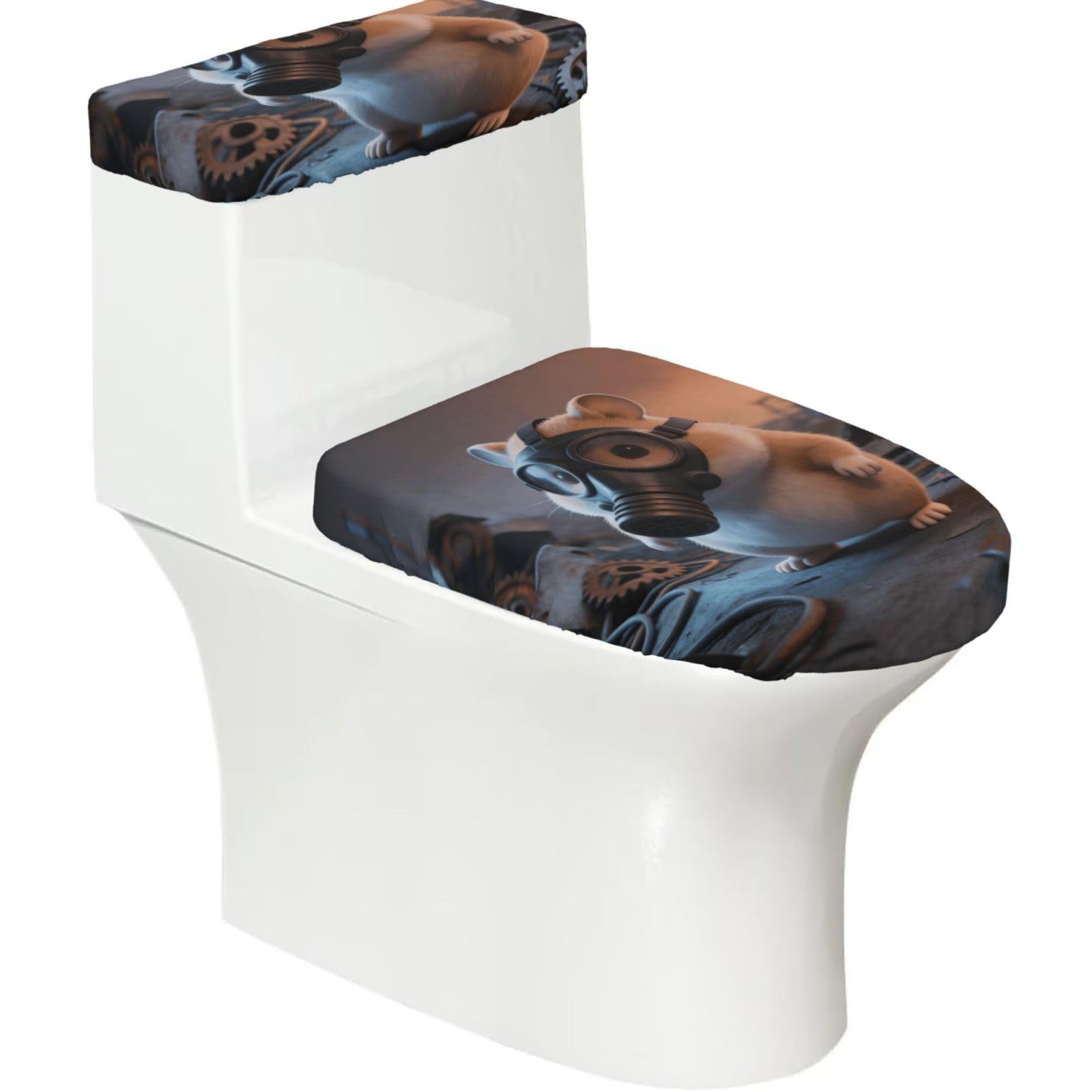 Doomsday Hamster Elastic Toilet Cover Set of 2-Stretchy Lid and Tank Covers for Bathroom, Soft Washable U Shape Toilet Decor