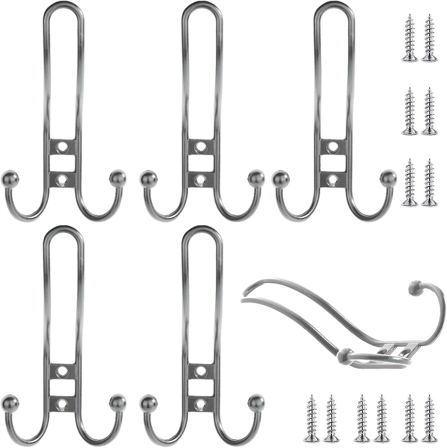 MOPAHCVT Clothing Racks Coat Hooks,6PCS Wrought Iron, Coat Hooks for Behind Kitchen and Bathroom Doors(Silver)