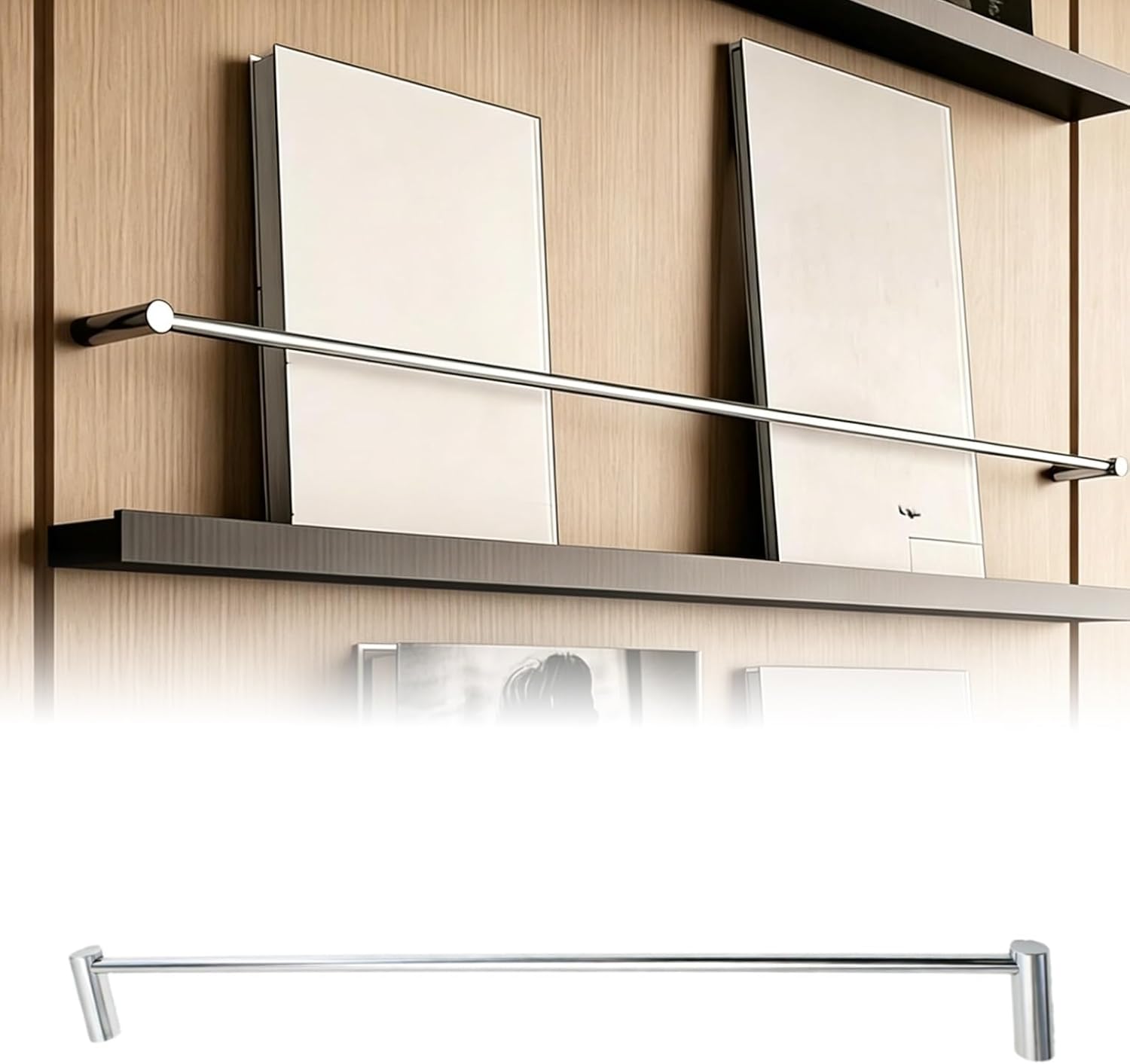 Aluminum Shoe Rack Fence, Decorative Shelf Guard Rail for Wardrobes & Cabinets, 34.3in Wardrobe Barrier Rod, Silver Display Cupboard Protector