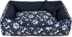 Cama para Cachorro Grande 70X55 Com Zíper Estampa Ossinho Marinho