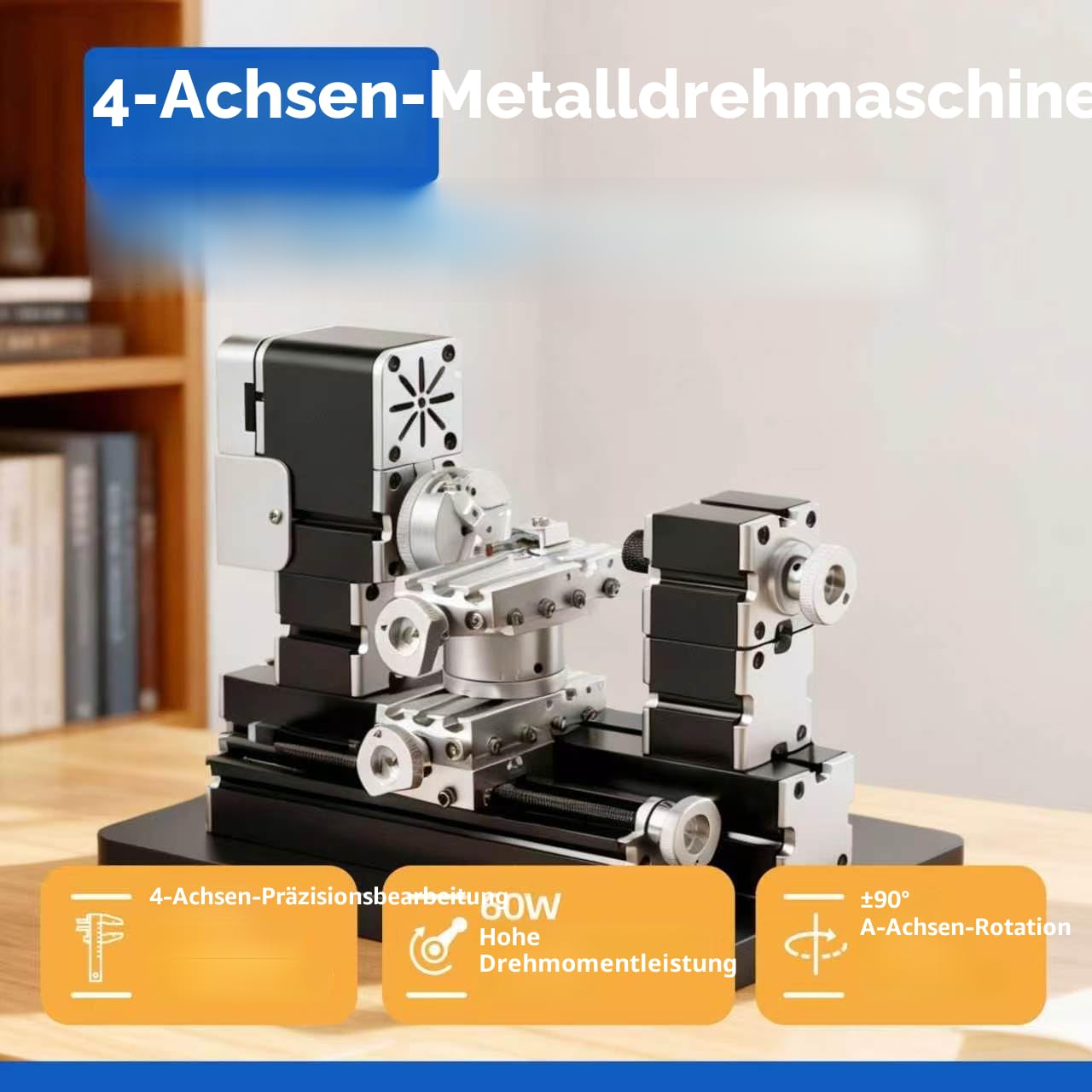 Hochleistungs-Mini-Drehmaschine, 60 W, aus Metall, Heimwerker, 4-Achsen, Drehmaschinen, Werkzeugmaschinen mit Sockel, 12000 U/min, für Holz, Weichmetalle, Plexiglas, Kunststoff