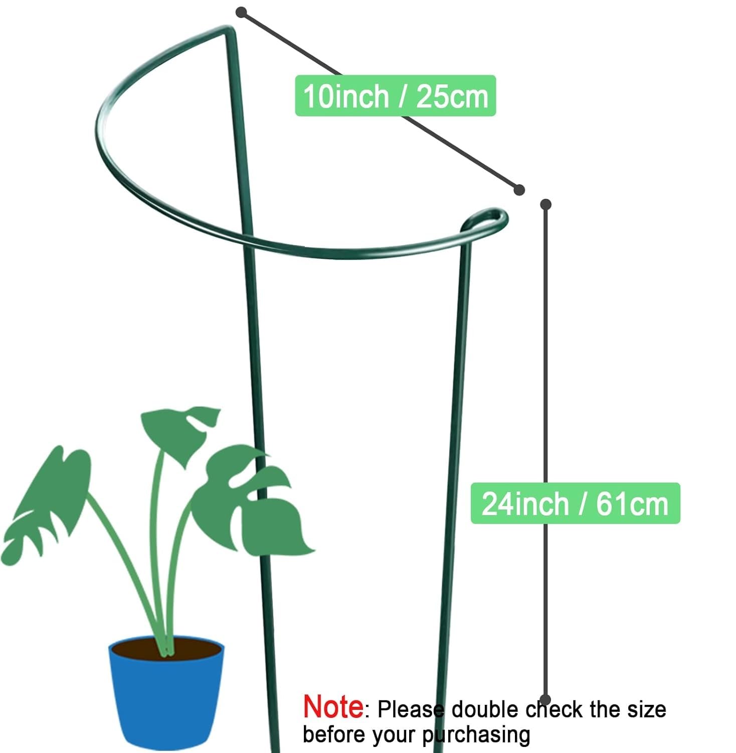 HiGift Lot de 8 piquets de Support pour Plantes de 61 cm, 25,4 cm de Large x 61 cm de Haut, Demi-Ronds en métal, Cage de Support pour Plantes Vertes, Bordure pour Tomate, Hortensia, Fleur d'intérieur