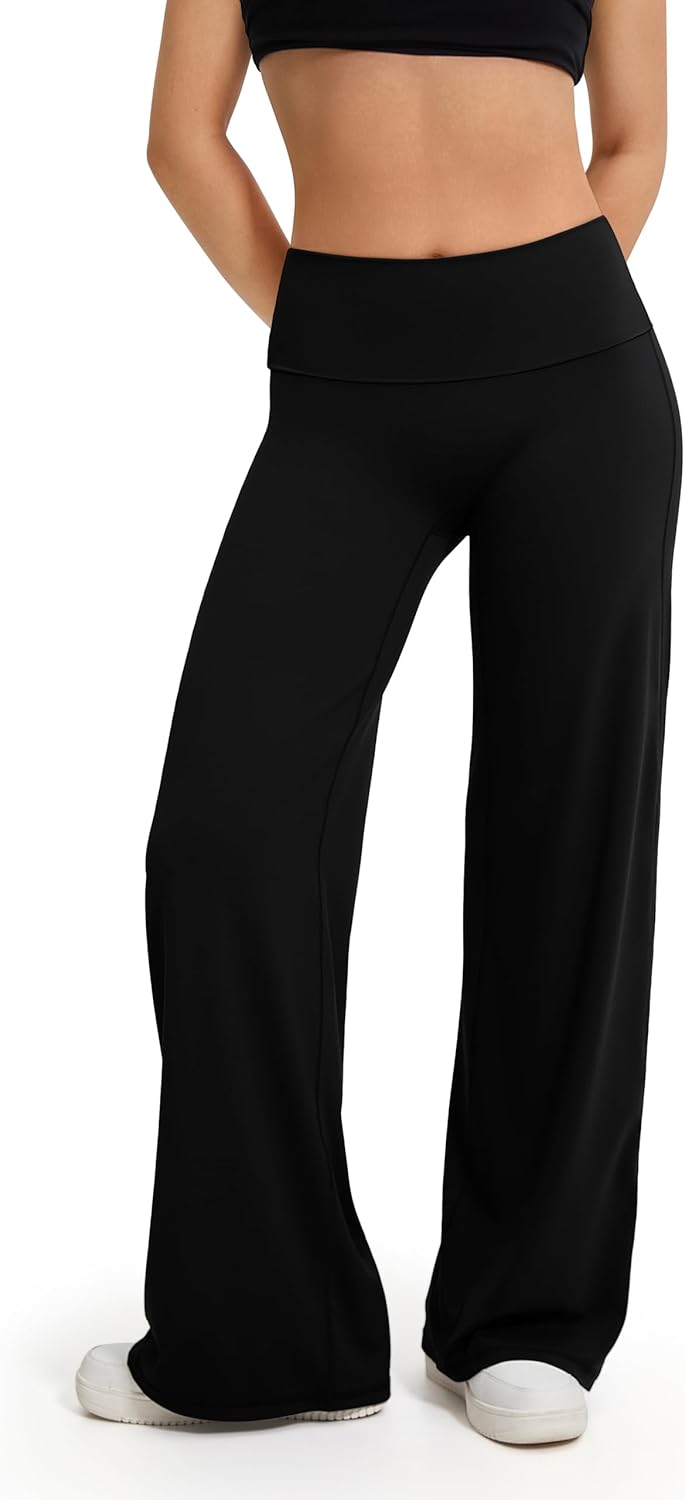 SUUKSESS Women Wide Leg Yoga Pants High Waisted Tummy Control Workout Leggings
