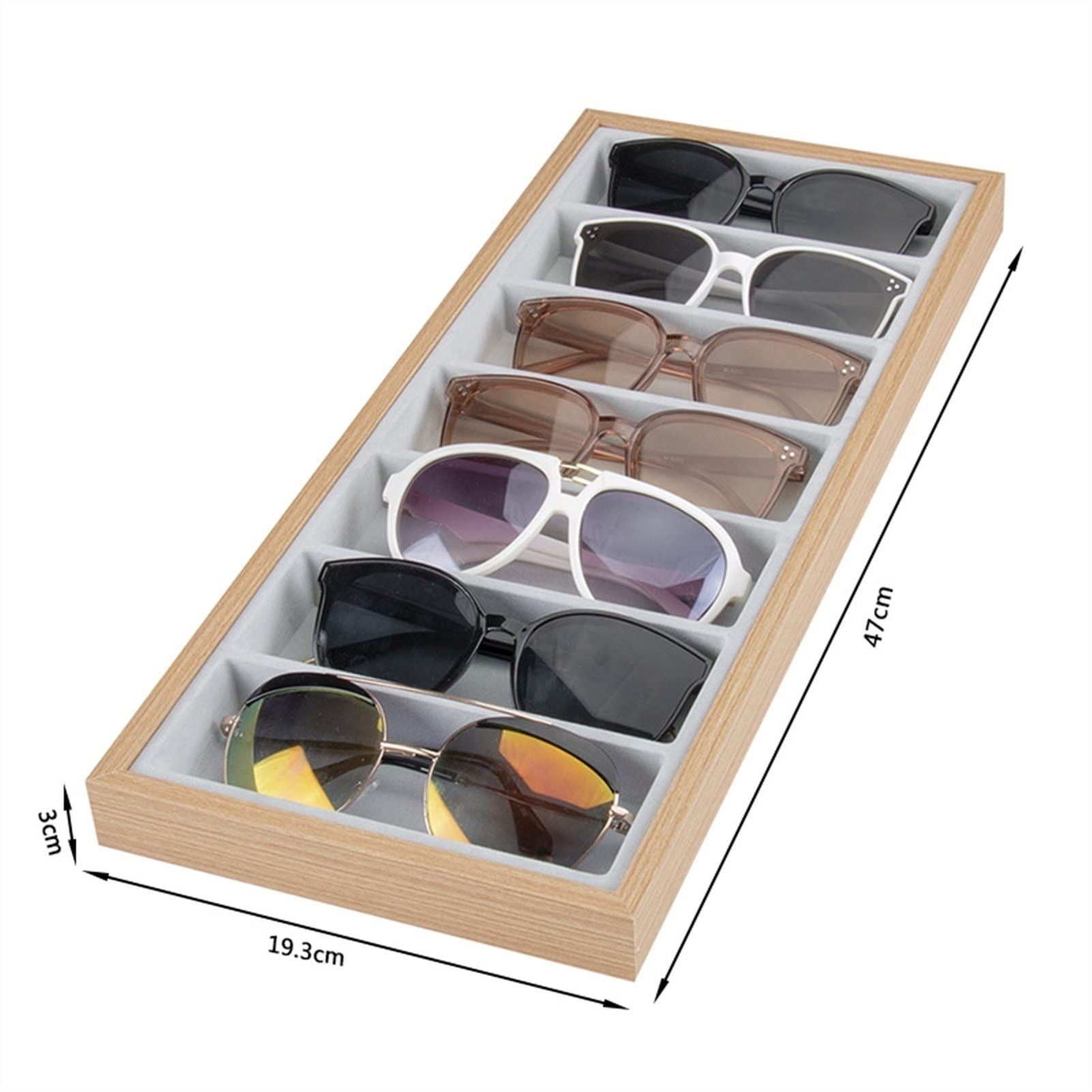 TEESONG Sonnenbrillen-Organizer, 7 Fächer, Sichtbox, Samt, Präsentationsbox, Schmuckaufbewahrung, Brillenhalter