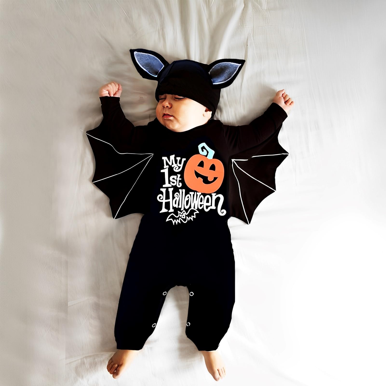 Bambino Halloween Pipistrello Costume, Pipistrello Pagliaccetto Baby, Pagliaccetto Bambino Cosplay Costume, Halloween Costume Con Cappello, Adatto a Bambini di 0-7 Mesi, Unisex