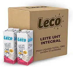 Pack 12 Unidades Leite UHT Integral Leco Caixa com Tampa 1l