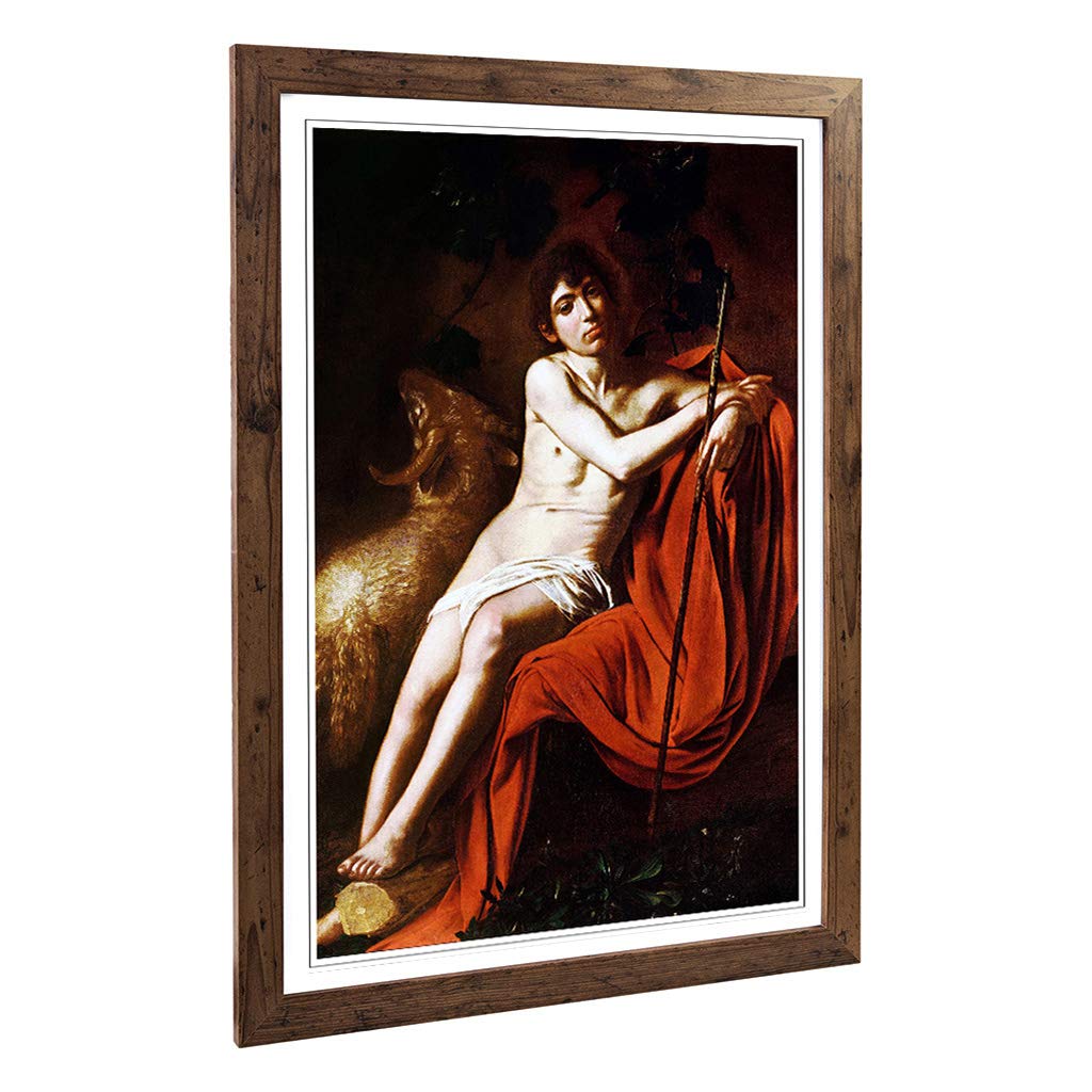 Big Box Art Framed Print of Michelangelo Caravaggio John The Baptist Design | Wall Art Picture | Home Decor for Kitchen, Living Room, Bedroom, Hallway, Walnut, A2 / 24.5x18 Inch / 62x45cm