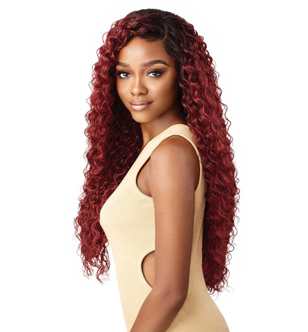 Outre 100 Percent Human Hair Blend HD 360 Edge 13X6 Lace Front Wig KAYREENA (DR4/GDNAM), 1.0 Count