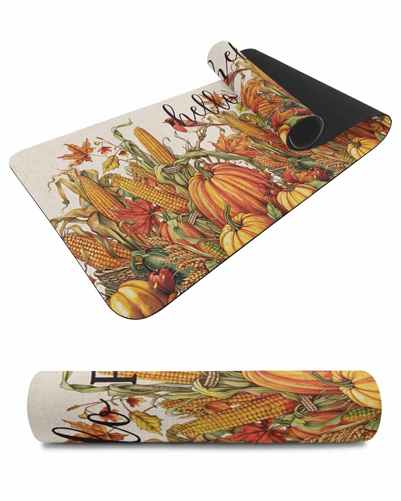 Debedcor Heat Proof Table Pads Waterproof Decorative, Hello Fall Non-Slip Table Countertop Protector, Autumn Harvest Corn Pumpkin Burlap Insulation Mat for Dining Room, 48 x 12 Inches