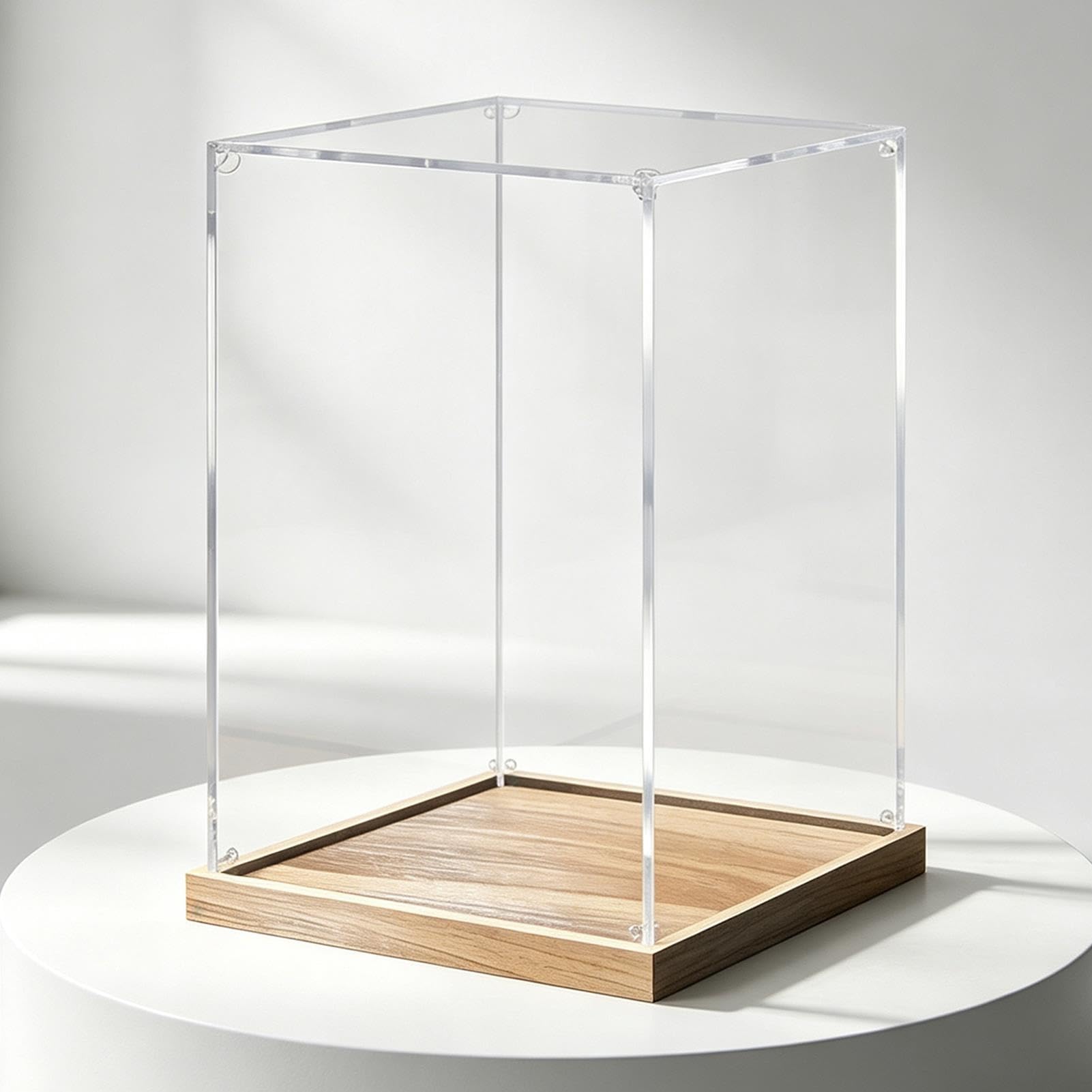Teca Plexiglass Vetrina in Acrilico Alta 40-80 cm, Scatola Impilabile | Vitrina da Esposizione Antipolvere in Plastica, Cofanetto Cubo Fai da Te per Trofei(Wood,60x60x75cm/24x24x30in)