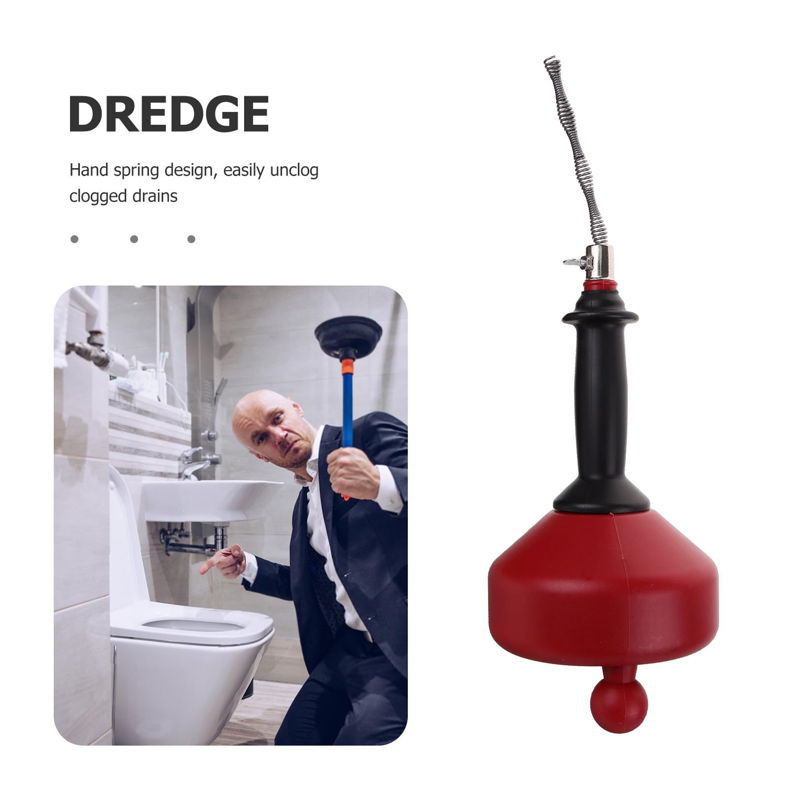 Herramienta Desatascadora de Tuberías Resistente Material PE y Acero al Carbono 72a Rojo para Fregadero para Uso Frecuente en Plomería Doméstica