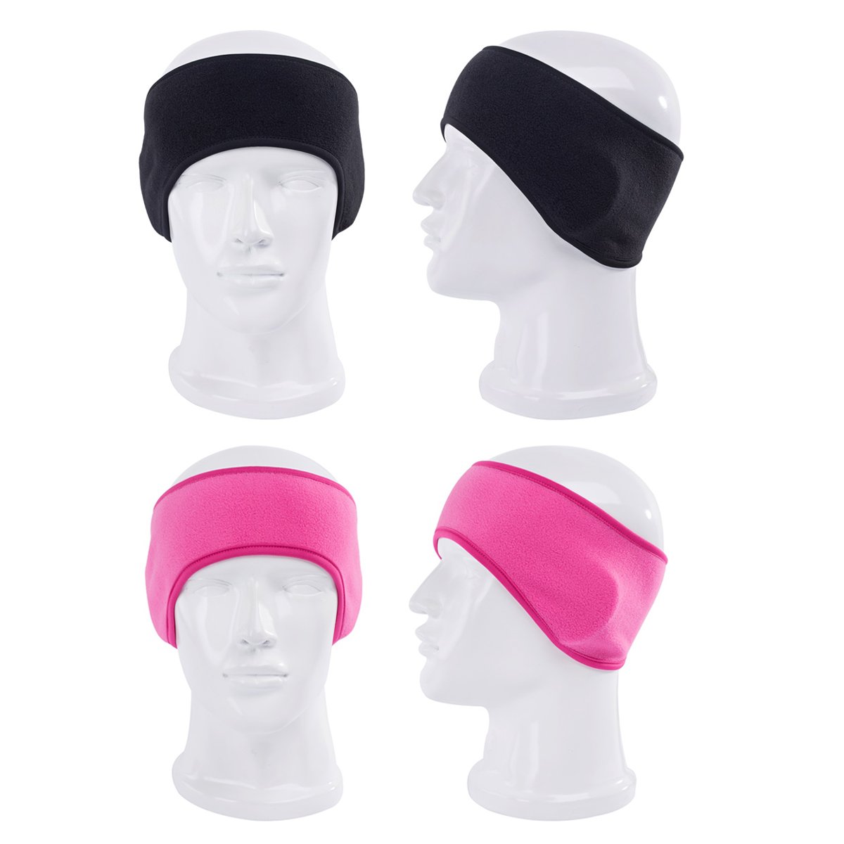 Fleece Ear Warmers Headband/Ear Muffs GoFriend Winter Headbands for Adults Men & Women, Stay Warm & Cozy with our Thermal Polar Fleece & Performance Stretch (Black+Pink)