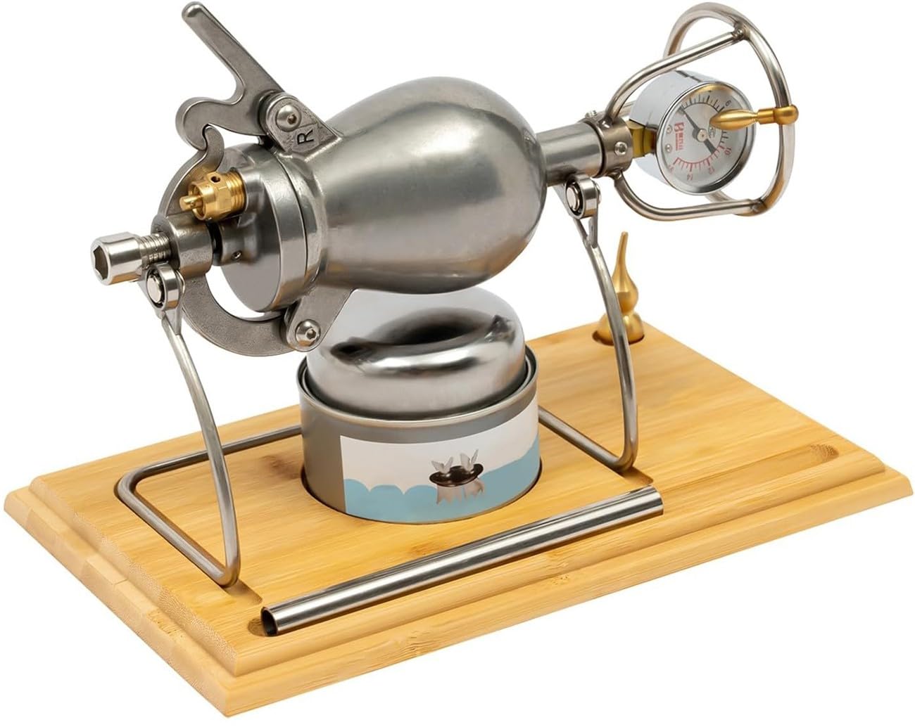 CañóN Palomitero Chino Acero Inoxidable Manual de Alta PresióN Palomitera con ManóMetro y VáLvula de Seguridad Maquina de Palomitas de Maiz para Disfrutar en Reuniones(520ml)