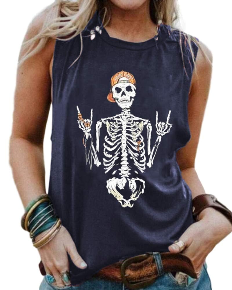 Cicy Bell Damen Tank Tops Schädel Grafik Ärmellose Shirt Sommer Rundhals Tops Locker Cami Tee