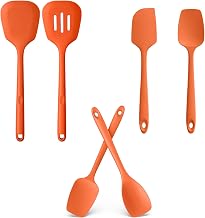U-Taste 2PCS 13.6in 600ºF Silicone Turners & 2PCS 11.38in Flat/Spoon Spatulas & 600ºF Silicone Spoons (Orange)