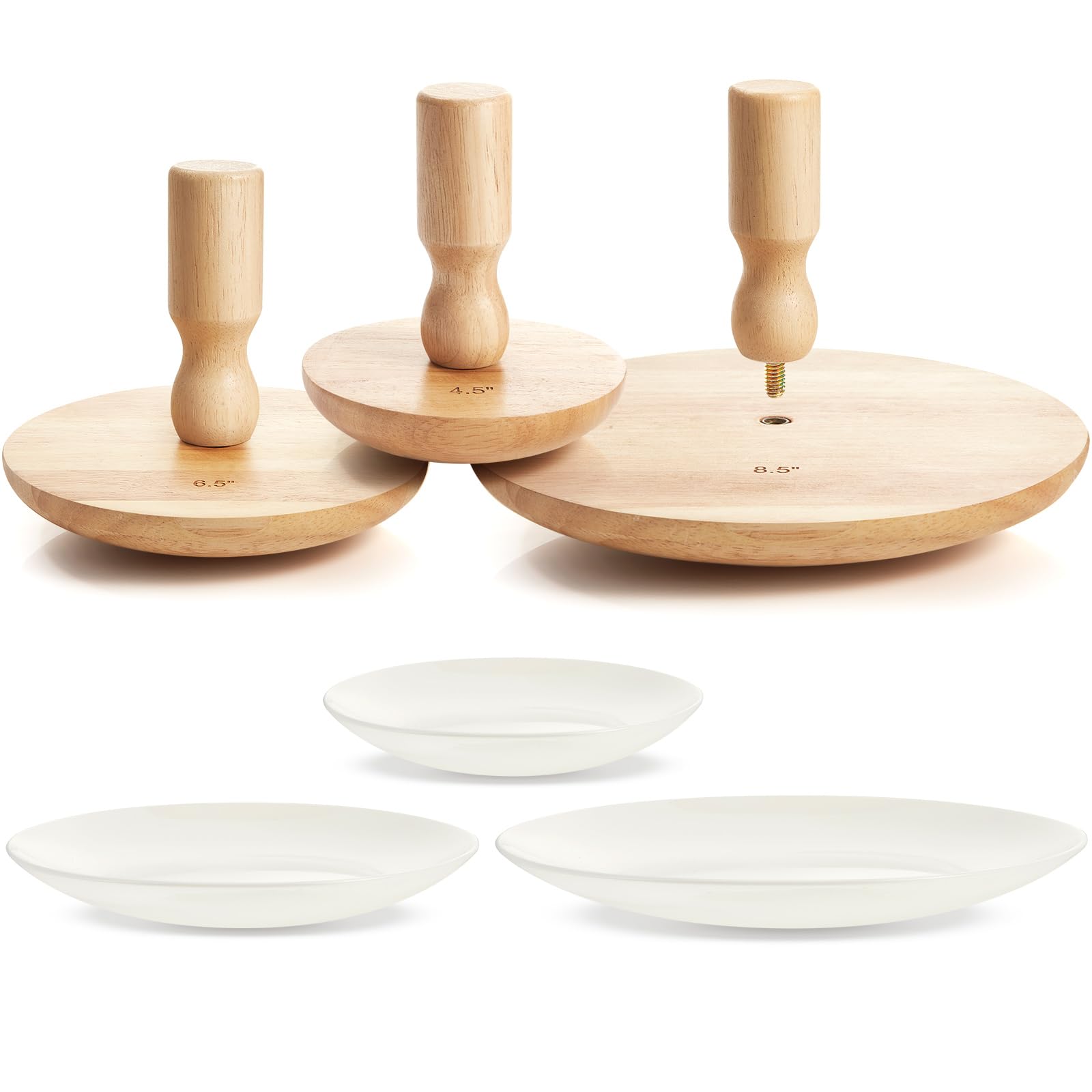 Wenqik 3 Pack Pottery Molds Plaster Molds Wood Pottery Tools with Handle Ceramic Tools for Ceramic Top Forms for DIY Bowls Plate Dish Slump Press Art Making