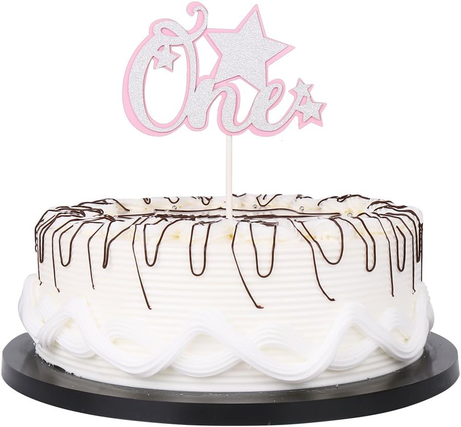 One year old Happy Birthday Gold Cake Topper Decoration Glitter Stock Star Cake Topper,Twinkle Twinkle Little Star Birthday (Pink) Gold Glitter