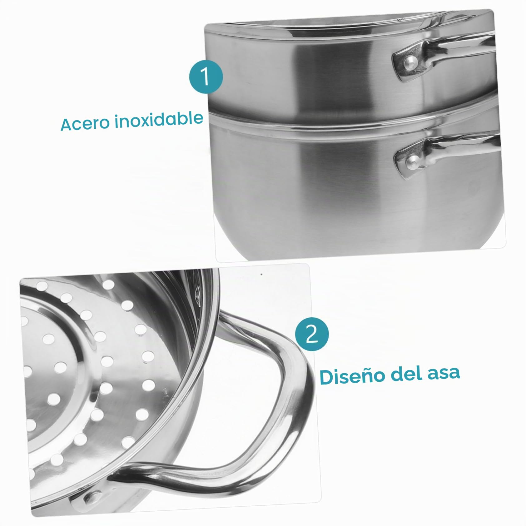 Zerodeko Olla de Vapor de Acero Inoxidable de Doble Capa Vaporera de Alimentos Apilable Cocina al Vapor y Cocina Simultáneamente Apta