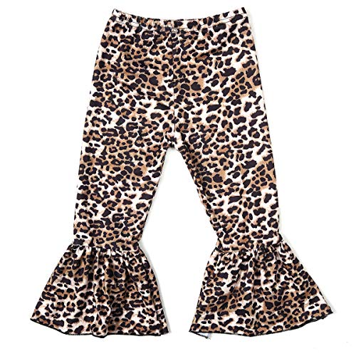 ELSANI Toddler Girls Ruffle Leggings Leopard Printed Flare Pants Bell Bottoms