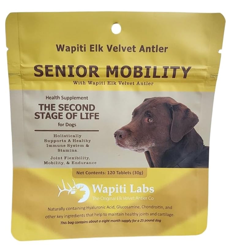 Suplemento para Cães Idosos Wapiti Labs com Elk Velvet Antler e Ginseng, 120 Tabletes