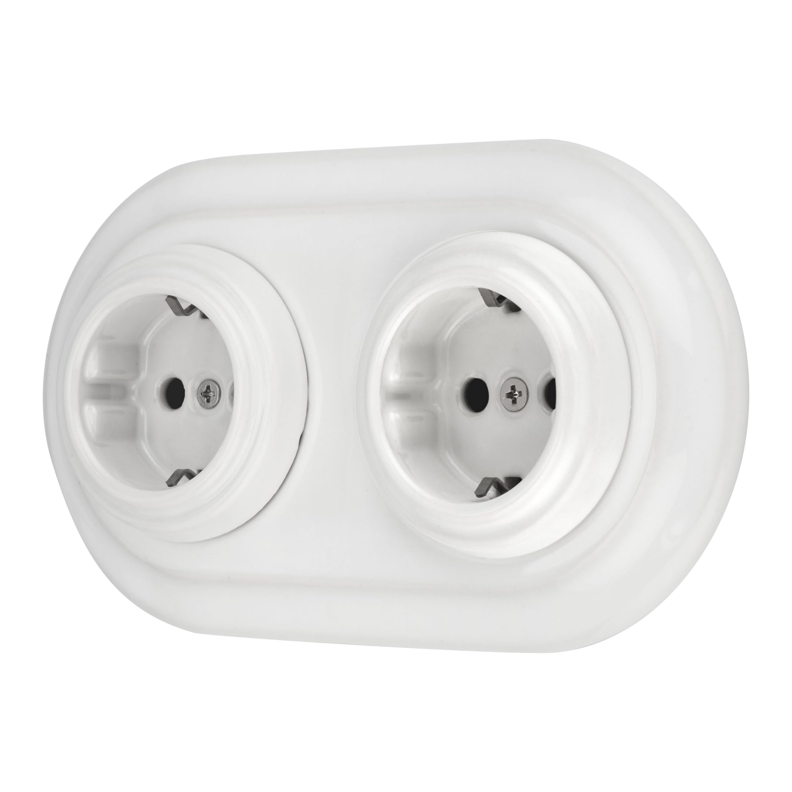 Podtynkowe gniazdko porcelanowe retro 2-drożne, All-in-One, SET seria PR1 białe