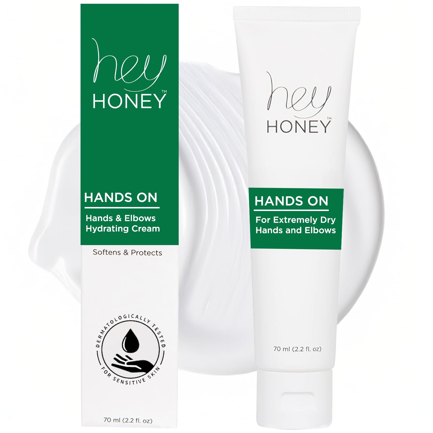 Hey Honey Skincare Hands On | Hydrating Extremely Dry Hand & Elbow Cream | Powered with Shea Butter, Honey & Propolis | Designed To Soften & Protect Skin Cracking | 2.2 Oz