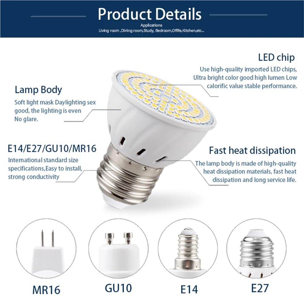 Illuminazione per Interni, Confezione da 10, Lampadina LED AC110V E14/E27/GU10/MR16 SMD2835-48/60/80 LED, Lampada da Cucina, Illuminazione Decorativa per la casa
