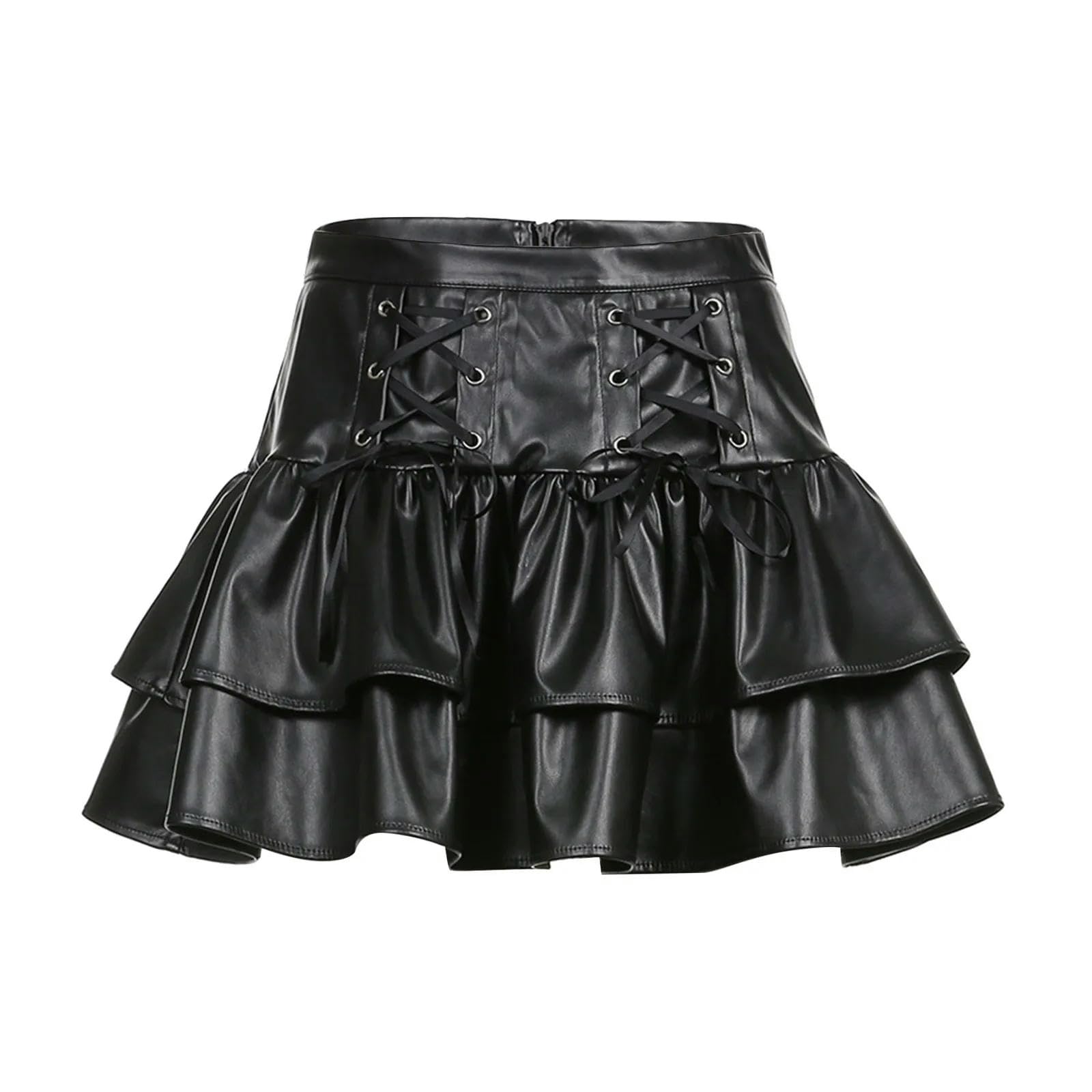 Faldas de PU Estilo Punk con Cintura Alta y Cordones, Falda Plisada Negra, Ropa de Calle para niñas, Ropa Oscura, Negro, L